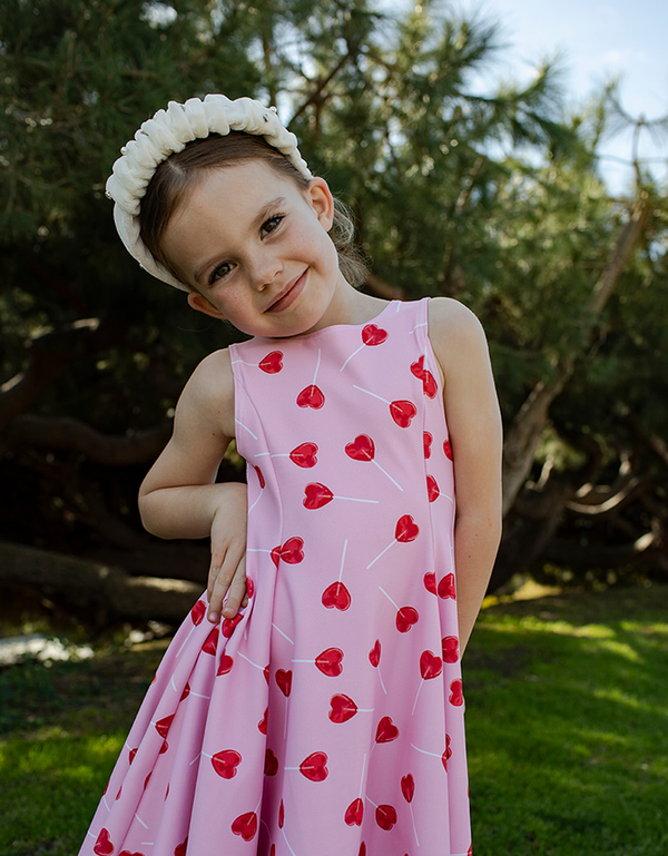 V A L E N T I N E – girls heart print dress, love theme dress, pink heart dress | Young at Hart