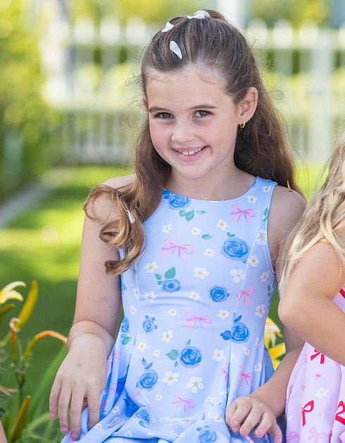 A L I C E - Blue Floral & Bow Storybook Dress