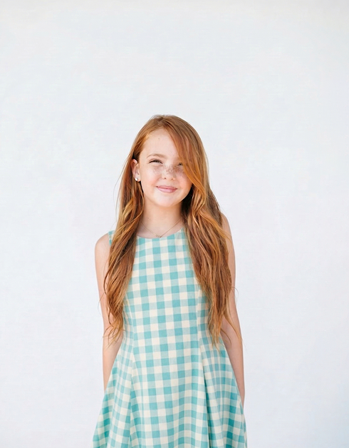 T I L L I E - Girls Aqua Gingham Dress