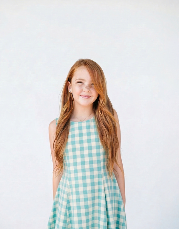 T I L L I E - Girls Aqua Gingham Dress