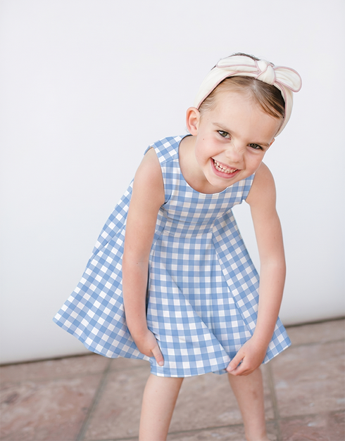 S K Y L A R - Girls Baby Blue Gingham Dress
