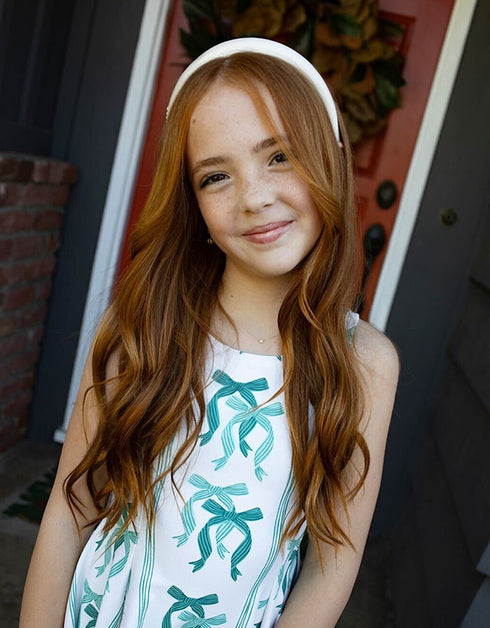 C L A R A – girls bow dress, green bow print dress, special occasion girls dress | Young at Hart