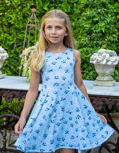 C E C I L I A - Girls Blueberry Floral Dress