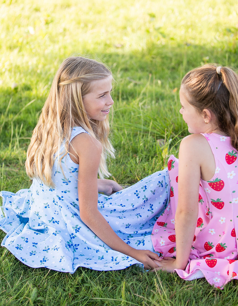 C E C I L I A - Girls Blueberry Floral Dress