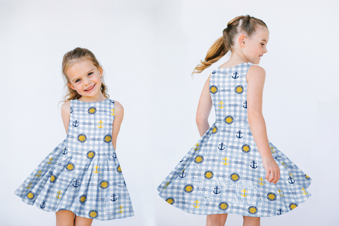 Newport Water Polo Custom Light Blue Gingham Girls Twirl Dress
