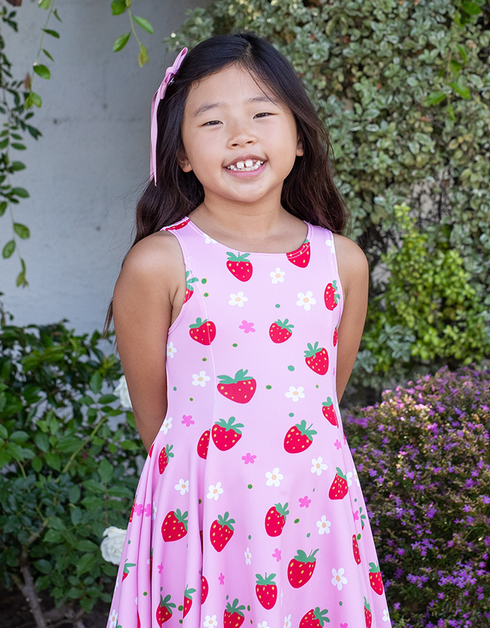 E L S I E - Girls Pink Strawberry Garden Dress