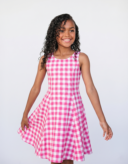 R O S I E - Girls Hot Pink Gingham Dress