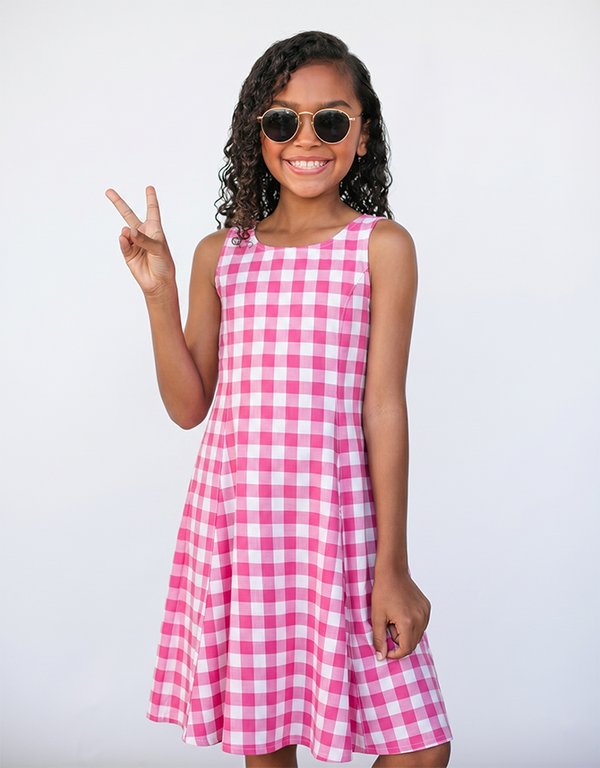R O S I E - Girls Hot Pink Gingham Dress