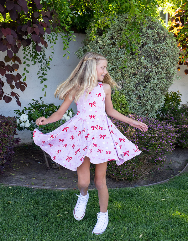 J U L I A - Girls Red Bow Print Dress