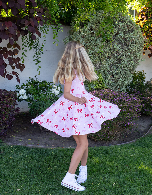 J U L I A - Girls Red Bow Print Dress