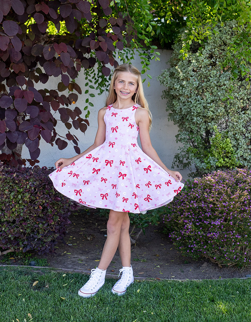 J U L I A - Girls Red Bow Print Dress