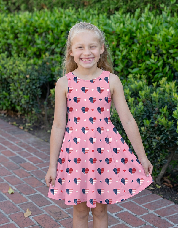 J U N E - Girls Americana Heart Print Dress