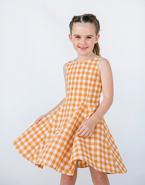 P O P P Y - Girls Orange Gingham Dress