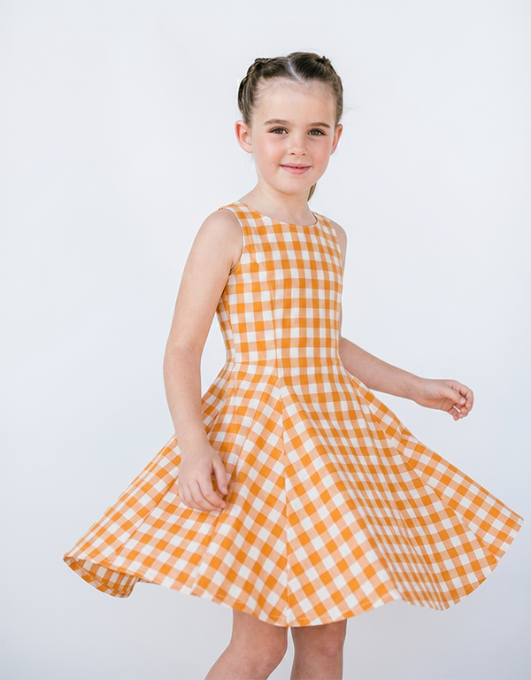 P O P P Y - Girls Orange Gingham Dress