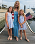 R Y L E E - Girls Blue Coastal Red Stripe Dress