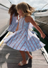 R Y L E E - Girls Blue Coastal Red Stripe Dress