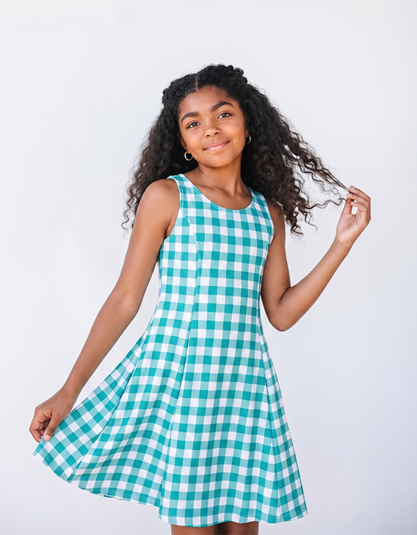 M A R L O W - Girls Teal Gingham Dress