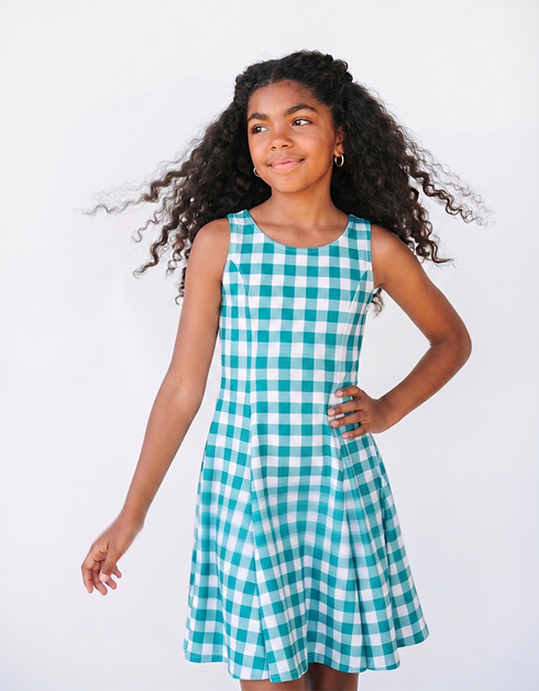 M A R L O W - Girls Teal Gingham Dress