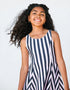 F A R R A H – girls striped dress, black and pink stripe dress, bold party dress | Young at Hart