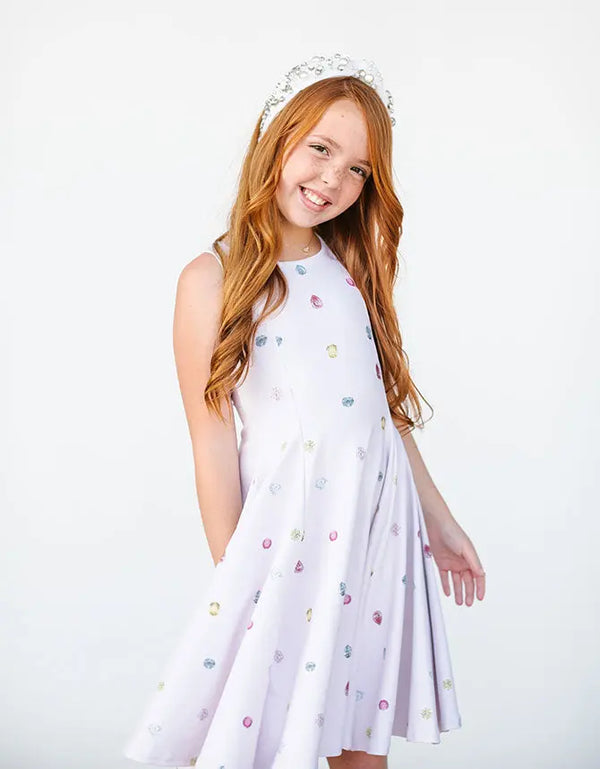 G E M M A – girls jewel print dress, playful print dress, colorful party dress | Young at Hart