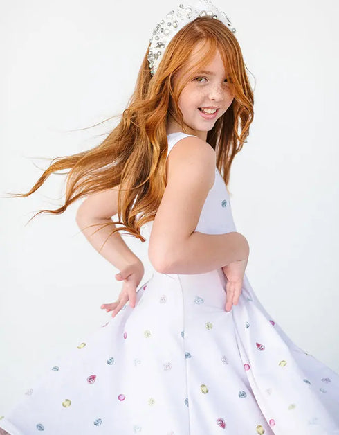 G E M M A – girls jewel print dress, playful print dress, colorful party dress | Young at Hart