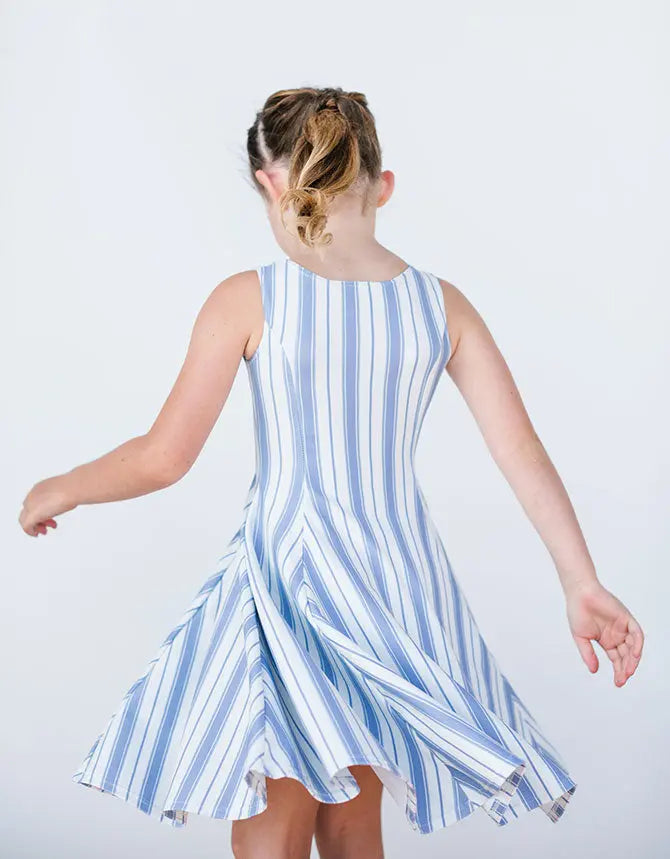 G R A C E – girls striped dress, blue and white dress, timeless girls dress | Young at Hart
