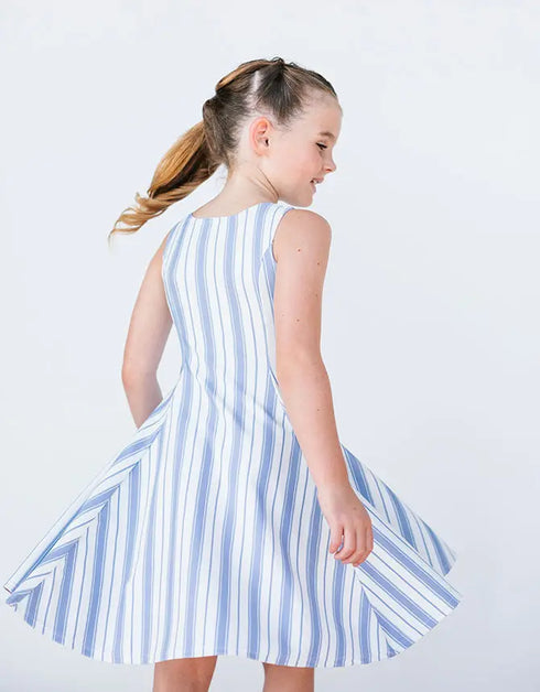 G R A C E – girls striped dress, blue and white dress, timeless girls dress | Young at Hart