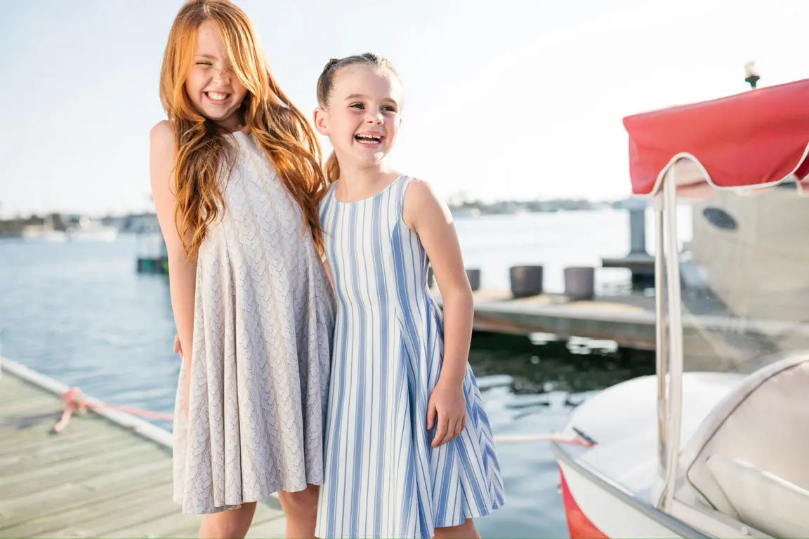 G R A C E – girls striped dress, blue and white dress, timeless girls dress | Young at Hart