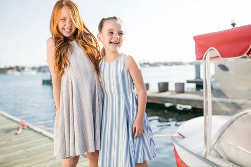 G R A C E – girls striped dress, blue and white dress, timeless girls dress | Young at Hart