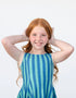 S O P H I E – girls striped dress, green and blue stripe dress, playful girls dress | Young at Hart