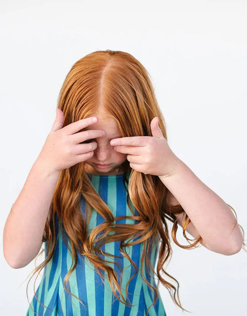 S O P H I E – girls striped dress, green and blue stripe dress, playful girls dress | Young at Hart