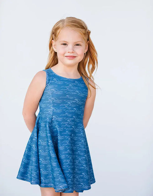 S C O T T I E – girls ocean print dress, beach dress, coastal dress | Young at Hart