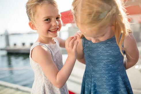 S C O T T I E – girls ocean print dress, beach dress, coastal dress | Young at Hart