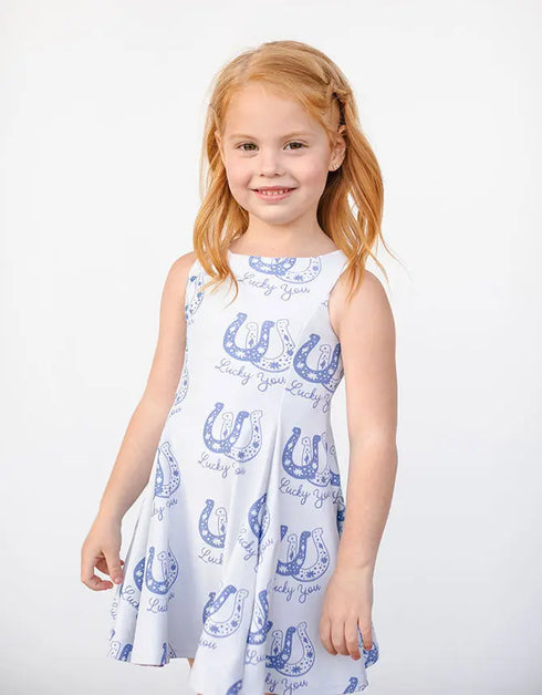 L A U R E N – girls equestrian dress, horseshoe print dress, lucky girls dress | Young at Hart