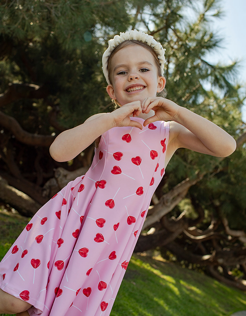 V A L E N T I N E – girls heart print dress, love theme dress, pink heart dress | Young at Hart