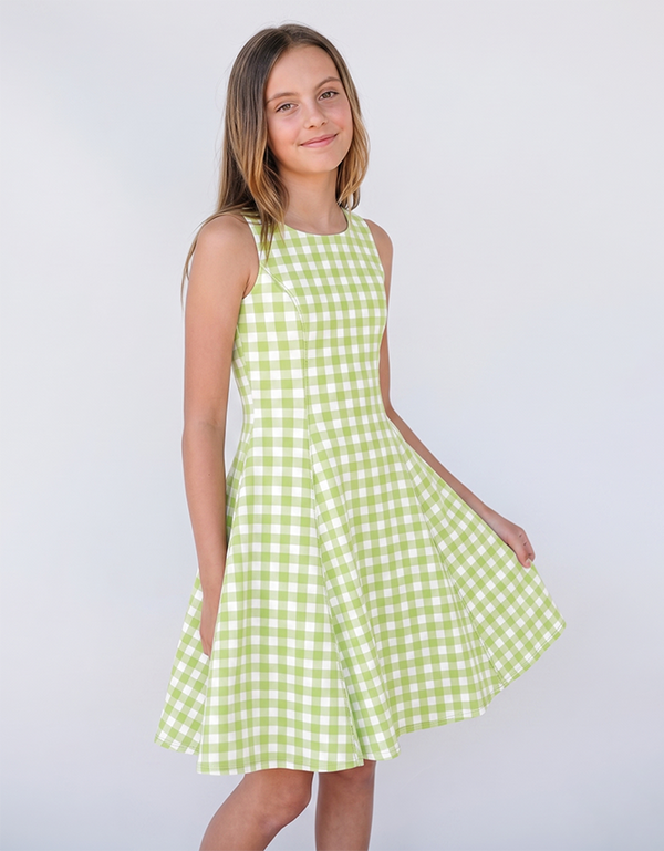 F E N N - Girls Lime Green Gingham Dress