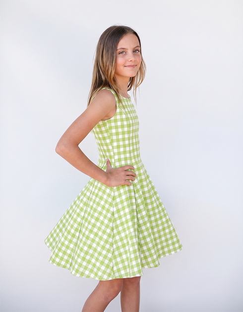 F E N N - Girls Lime Green Gingham Dress