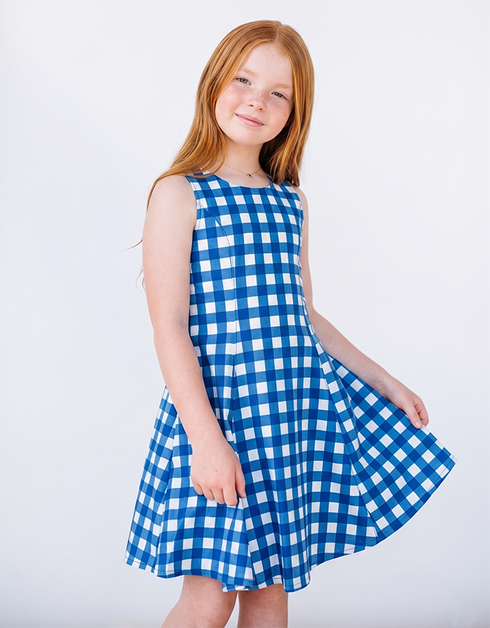 B R O O K E - Girls Royal Gingham Dress